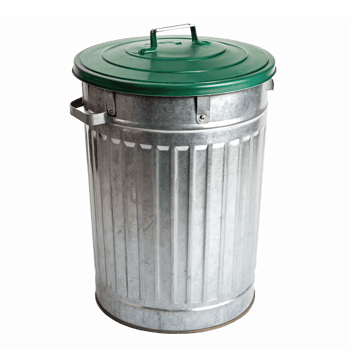 Metal Trash Can with Green Lid for Waste Disposal and Recycling Needs png
