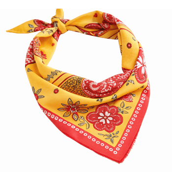 Bright Yellow Floral Bandana Scarf with Red Accents for Fashion and Accessory Styling png