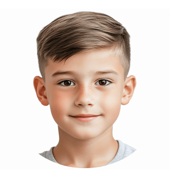Smiling Young Boy Portrait with Short Hair and Bright Eyes on Transparent Background png