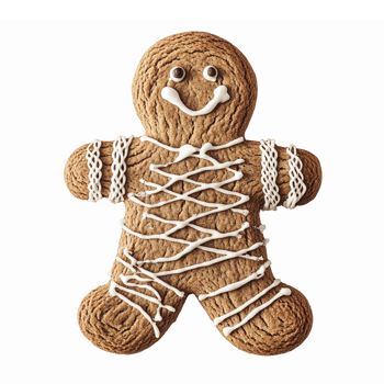 Cute Gingerbread Man Cookie with Icing Decoration and Smiling Face for Holiday Baking png