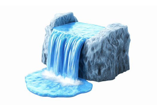 Realistic Waterfall Illustration with Cascading Blue Water and Natural Rock Design png