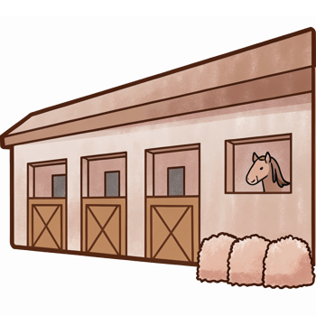 Charming Horse Stable with Horses and Hay Bales Ideal for Farm or Equestrian Themes png