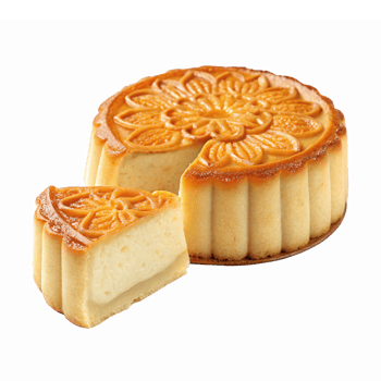 Deliciously Crafted Mooncake with Intricate Floral Design and Slice Cut Out for Tasting png