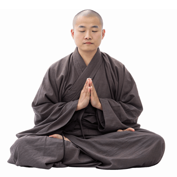 Meditating Monk in Traditional Robes with Closed Eyes in a Peaceful Sitting Pose png