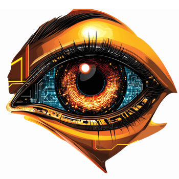 Futuristic Eye with Circuit Design Vibrant Orange and Blue Colors for Technology Themes png