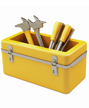 Yellow Toolbox with Wrenches and Calipers for Home Improvement and DIY Projects png