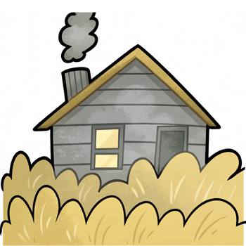 Cozy Home Surrounded by Tall Grass with Smoke Rising from the Chimney png