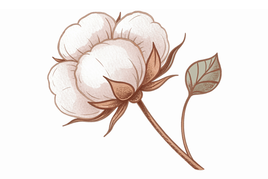 Elegant Cotton Flower Illustration with Leaf for Textiles Fashion and Natural Product Designs png