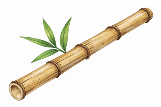 Realistic Bamboo Flute with Green Leaves Isolated on Transparent Background png