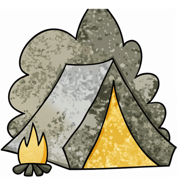 Cozy Camping Scene with Tent and Fire in a Forest Setting for Outdoor Adventure Themes png