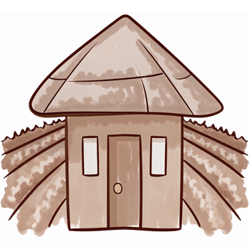Cozy Rustic Hut Illustration with Thatched Roof and Natural Textures for Home Design Projects png