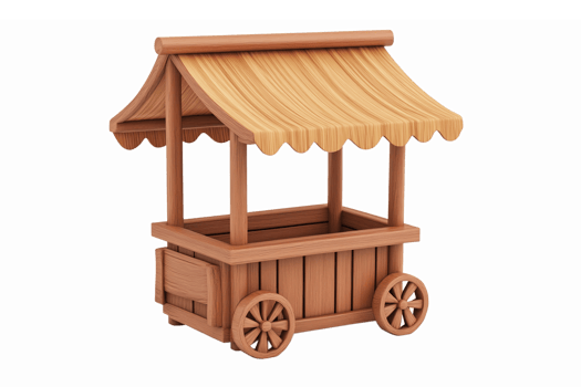 Wooden Market Stall Cart with Canopy for Food Vendors and Crafts Displays png