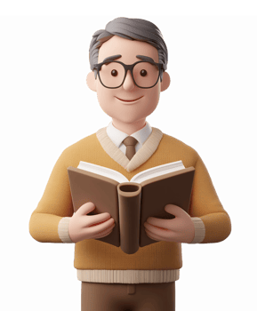 Cheerful Man Reading Book in Sweater Illustration for Education and Library Themes png