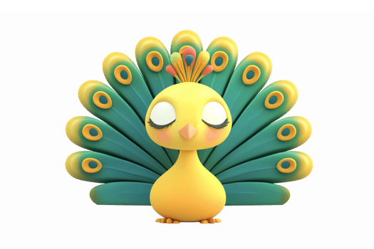 Colorful Cartoon Peacock Character with Vibrant Plume on Transparent Background png