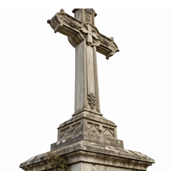 Intricate Stone Cross Monument with Celtic Design and Detailed Carvings on a Transparent Background png