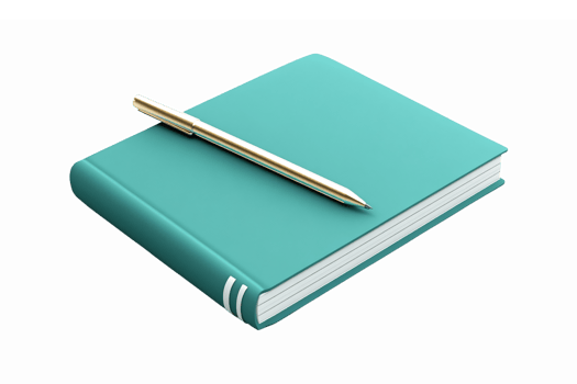Teal Notebook with Golden Pen on Transparent Background for Stationery and Writing Needs png