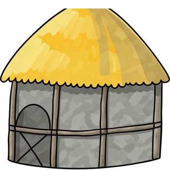 Hand-Drawn Straw Roof Hut with Gray Stone Walls Ideal for Illustrations and Educational Materials png