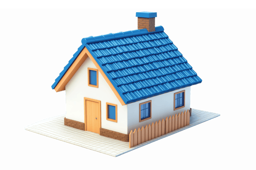Stylish 3D House Model with Blue Roof and White Walls Perfect for Real Estate and Home Designs png