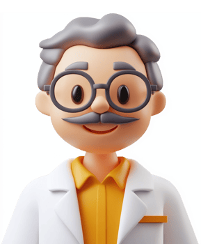 Cheerful Doctor Character with Glasses and White Coat Smiling for Health and Medical Designs png
