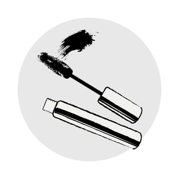 Open tube with mascara, painted with grunge and watercolor brushes, fashion pastel colors. Illustration vector