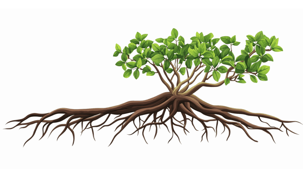 Realistic Mangrove Tree Illustration with Lush Green Leaves and Intricate Root System png