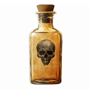 Glass Bottle with Cork Featuring Intricate Skull Design for Halloween Decorations and Crafts png