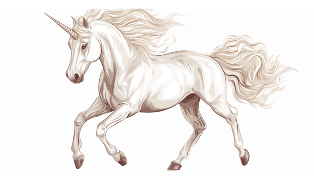 Majestic White Unicorn with Flowing Mane Running Creatively Illustrated on Transparent Background png