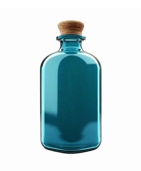 Elegant Blue Glass Bottle with Wooden Cork for Home Decor and Vintage Themes png