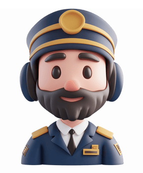 3D Friendly Pilot Character with Beard Wearing Uniform and Headset for Aviation Designs png