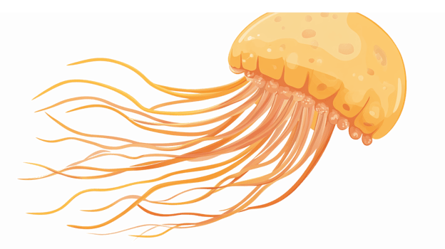 Bright Yellow Jellyfish with Flowing Tentacles in Dynamic Underwater Movement png