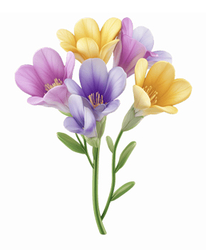 Beautiful Colorful Freesia Flowers Bouquet on Transparent Background png