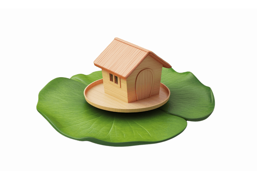 Charming Wooden House on Leafy Platform with Transparent Background for Nature Inspired Designs png