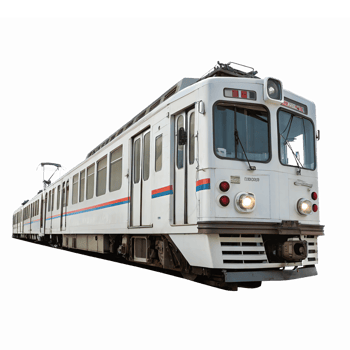 Modern Electric Train in Motion on Urban Track with Transparent Background png