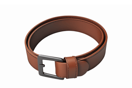 Brown Leather Belt with Silver Buckle on Transparent Background png