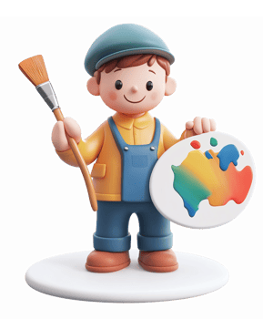 Cute Cartoon Painter Character Holding Palette and Brush in Colorful Outfit for Creative Projects png