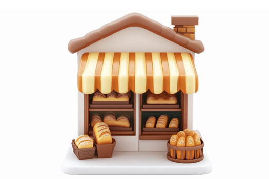 Charming Bakery Shopfront with Fresh Breads Pastries and Warm Welcoming Aesthetic png