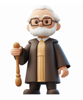 3D Cartoon Judge Character Holding Gavel with Glasses in Traditional Robes png