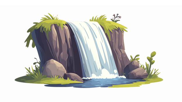 Beautiful Cascading Waterfall Surrounded by Lush Greenery and Rocks in Nature Landscape png