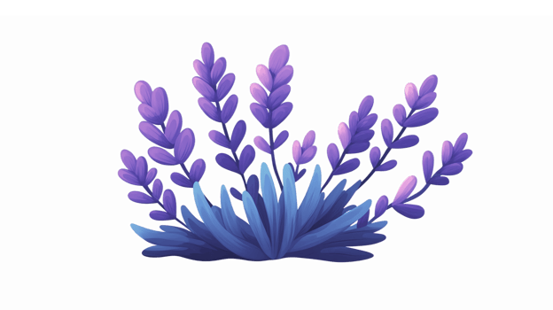 Vibrant Lavender Plant Illustration with Purple Flowers and Green Leaves for Decor or Branding png