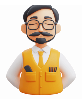 Friendly Male Character with Glasses and Orange Vest Representing Education and Assistance png