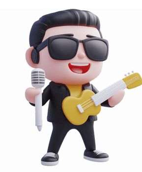 Cheerful Musician Character with Guitar Singing in Sunglasses Fun Illustration png