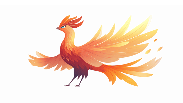 Vibrant Phoenix Bird Illustration with Flowing Flames and Colorful Feathers for Mystic Themes png