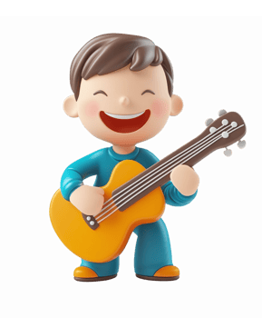 Cheerful Boy Playing Acoustic Guitar Cartoon Character with Transparent Background png
