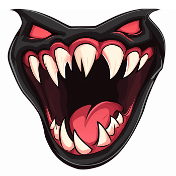 Fierce Monster Face Illustration with Open Mouth and Sharp Teeth for Gaming and Fantasy Designs png