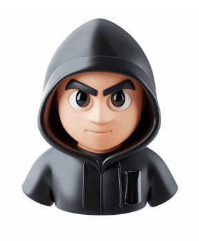 3D Cartoon Character in Black Hoodie with Intense Expression for Gaming and Animation Design png