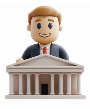 3D Cartoon Character with Government Building Symbolizing Leadership and Civic Engagement png