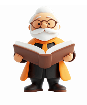 Whimsical Teacher Character Holding a Book with Glasses and Orange Scarf for Education Themes png