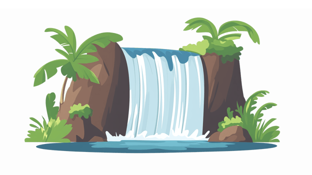 Beautiful Tropical Waterfall Surrounded by Lush Green Foliage and Vibrant Palm Trees png