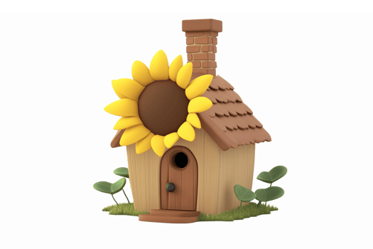 Whimsical Home Decor with Sunflower Roof Charming Cottage for Garden Design and Illustration png