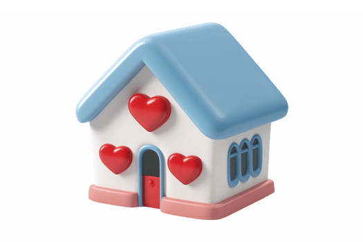 Colorful Heart Adorned House with Blue Roof and Red Hearts Ideal for Family and Love Themes png